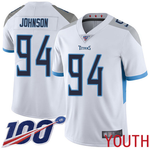 Tennessee Titans Limited White Youth Austin Johnson Road Jersey NFL Football #94 100th Season Vapor Untouchable->youth nfl jersey->Youth Jersey